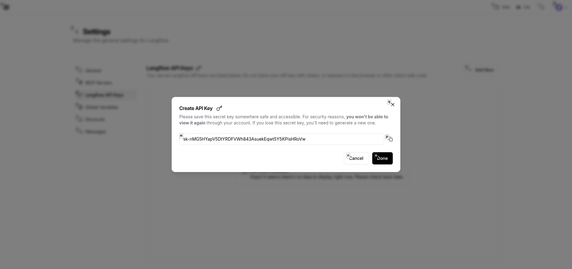 Langflow API Key 已生成