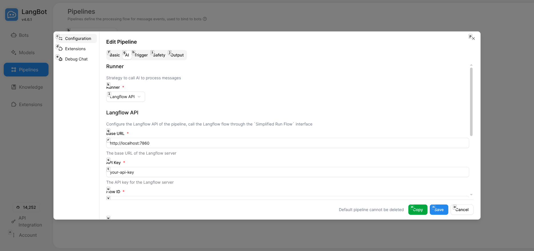 LangBot Langflow 配置表单